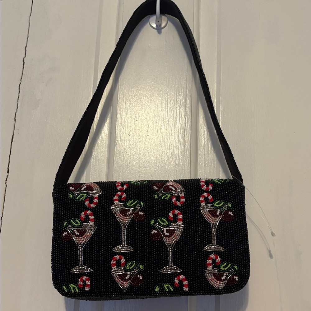 Anthropologie Fiona food & drink edition: Black Cocktail Motif Shoulder Bag NWOT - Picture 8 of 10